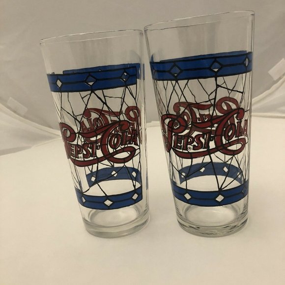 Pepsi Dining 2 Vintage 97s Pepsi Cola Drinking Glasses Tiffany
